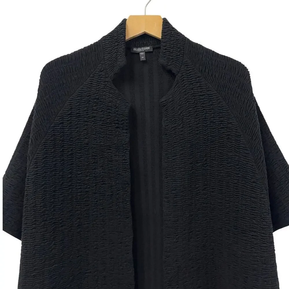 Eileen Fisher Petite Silk Blend Open Front Crinkle Jacket in Black size PP (2/4)